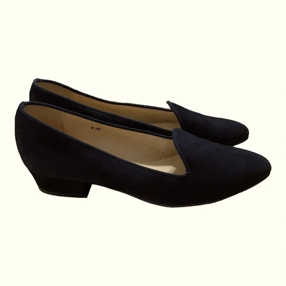 Sesto Meucci Black Suede Low Heel Slip On Almond Toe Flats 9N Made in Spain